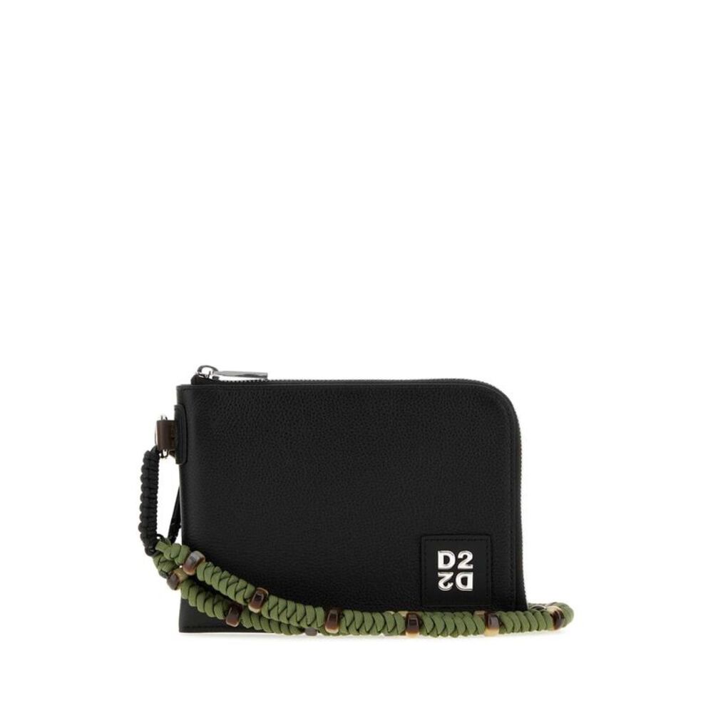Dsquared Men Black Leather D2 Upside Down Clutch